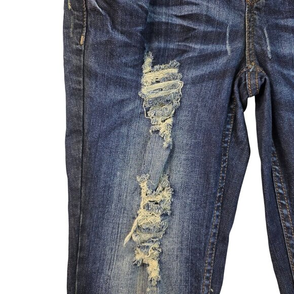 Kensie Skinny Leg Distressed Stretch Jeans 28 Dark Blue Rhinestone Casual - Picture 2 of 10